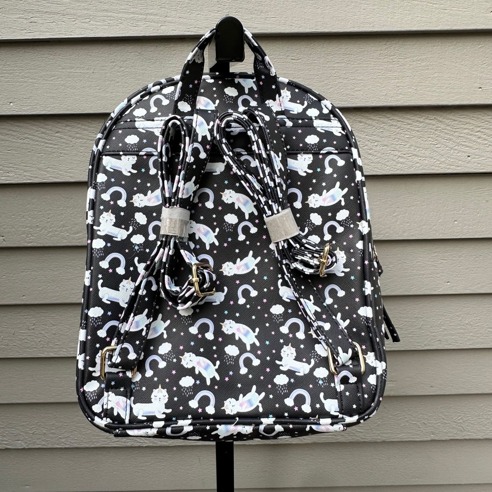 Under One Sky Caticorn Rainbow Mini Backpack Black Faux Leather Kawaii Bag - Picture 5 of 11